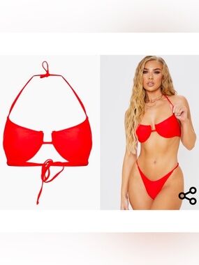 Red Underwired Tanga Bikini TOP